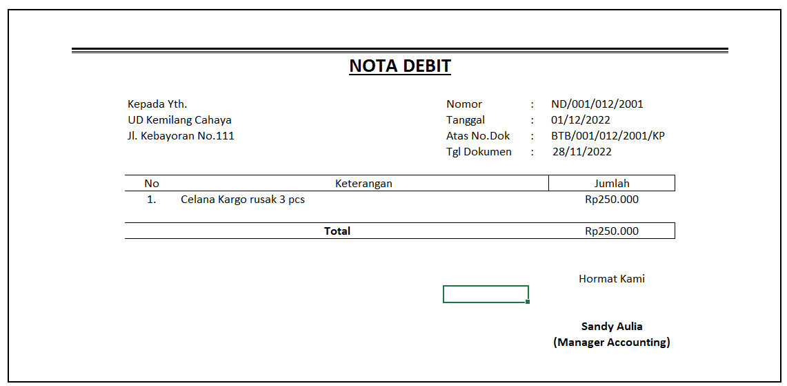 contoh nota debit