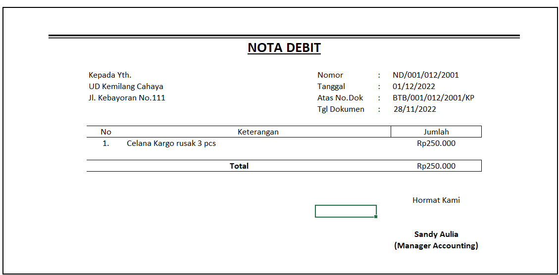 contoh bukti nota debit