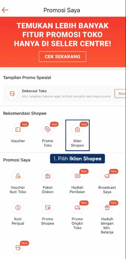 cara buat iklan Shopee di aplikasi