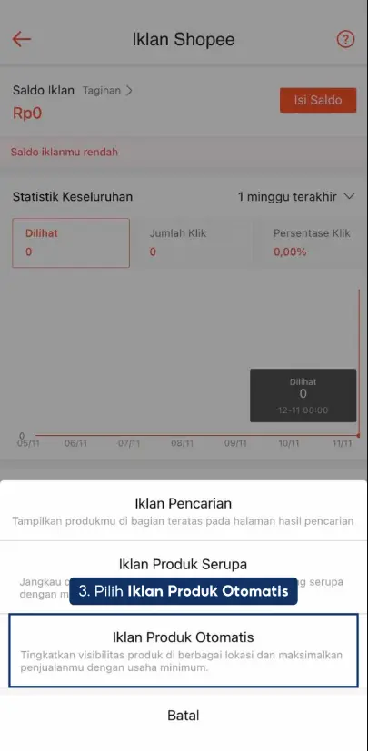 cara iklan produk otomatis shopee