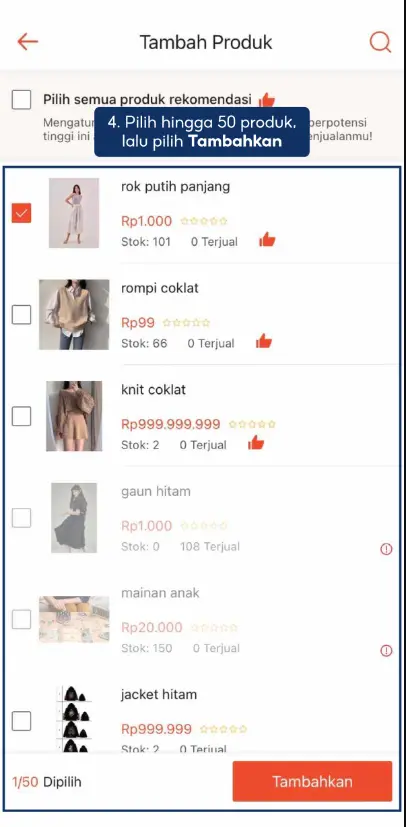 Pilih produk yang diiklankan