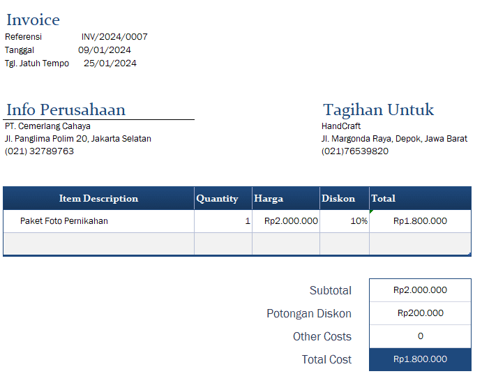 contoh invoice atau faktur