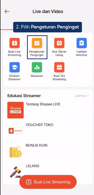 buat pengingat shopee live