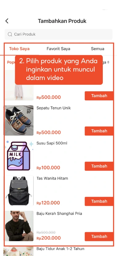 pilih produk yang dipromosikan