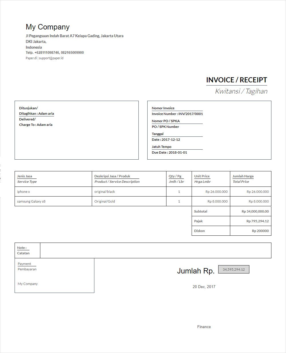 contoh template invoice
