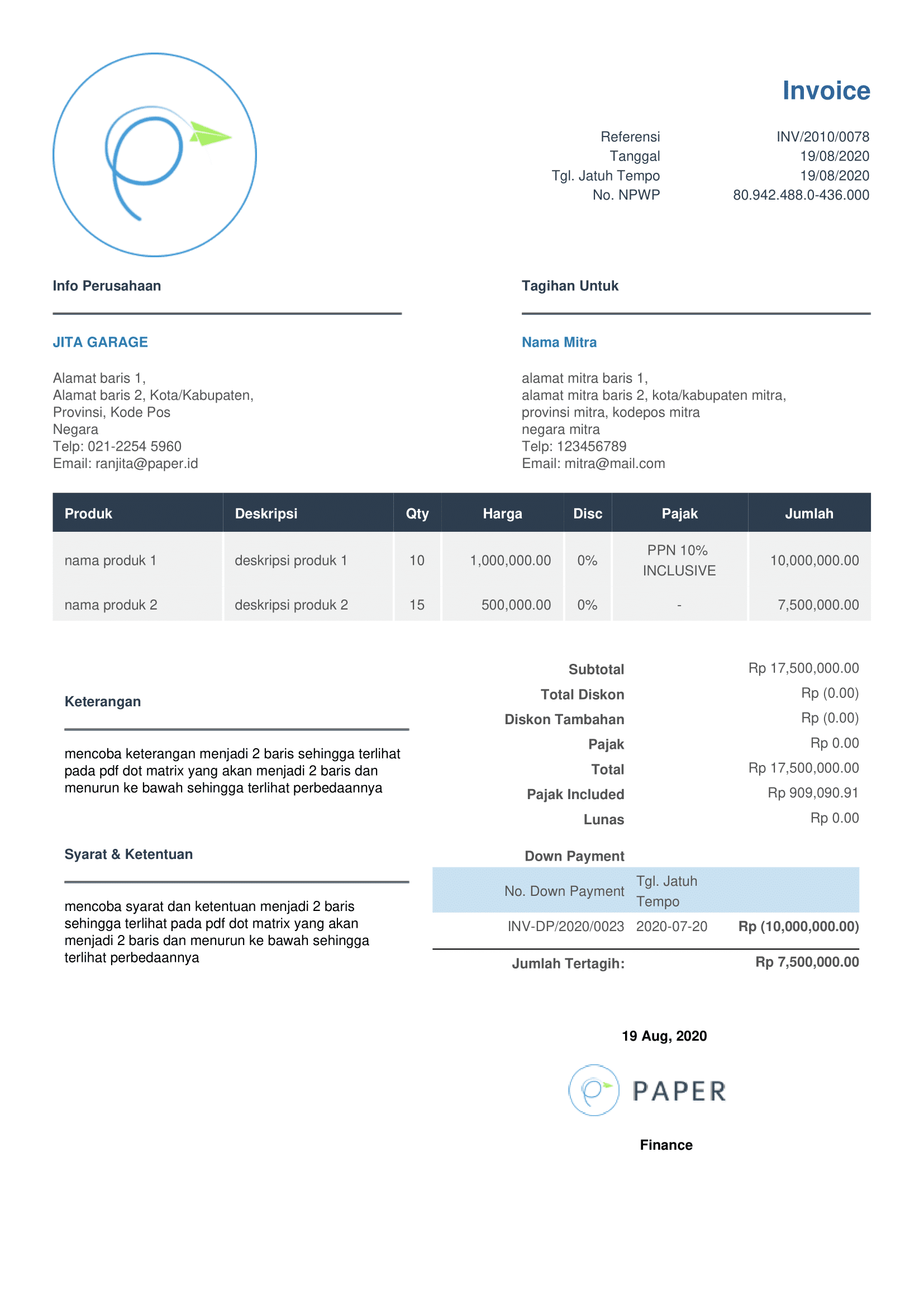 contoh template invoice