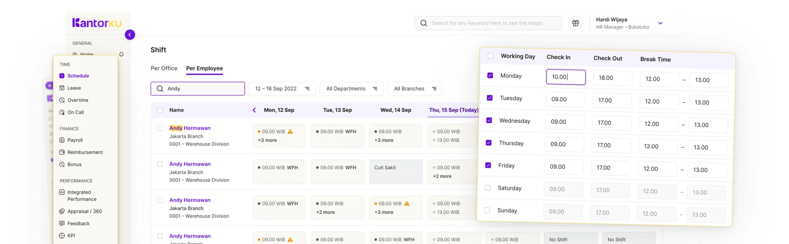 Dashboard Pembuat Jadwal Karyawan KantorKu