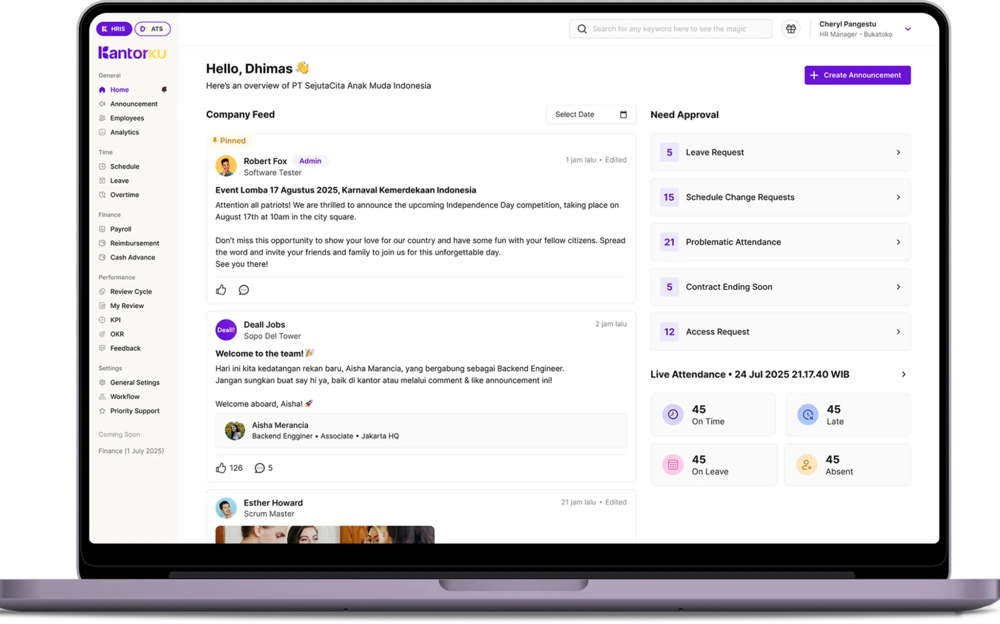 Dashboard Utama KantorKu HRIS | Sumber: KantorKu HRIS